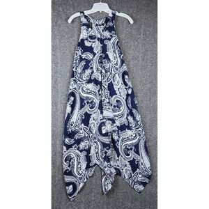 SLNY Dress Womens Medium 9161138 Blue White Paisley Handkerchief Hem EUC